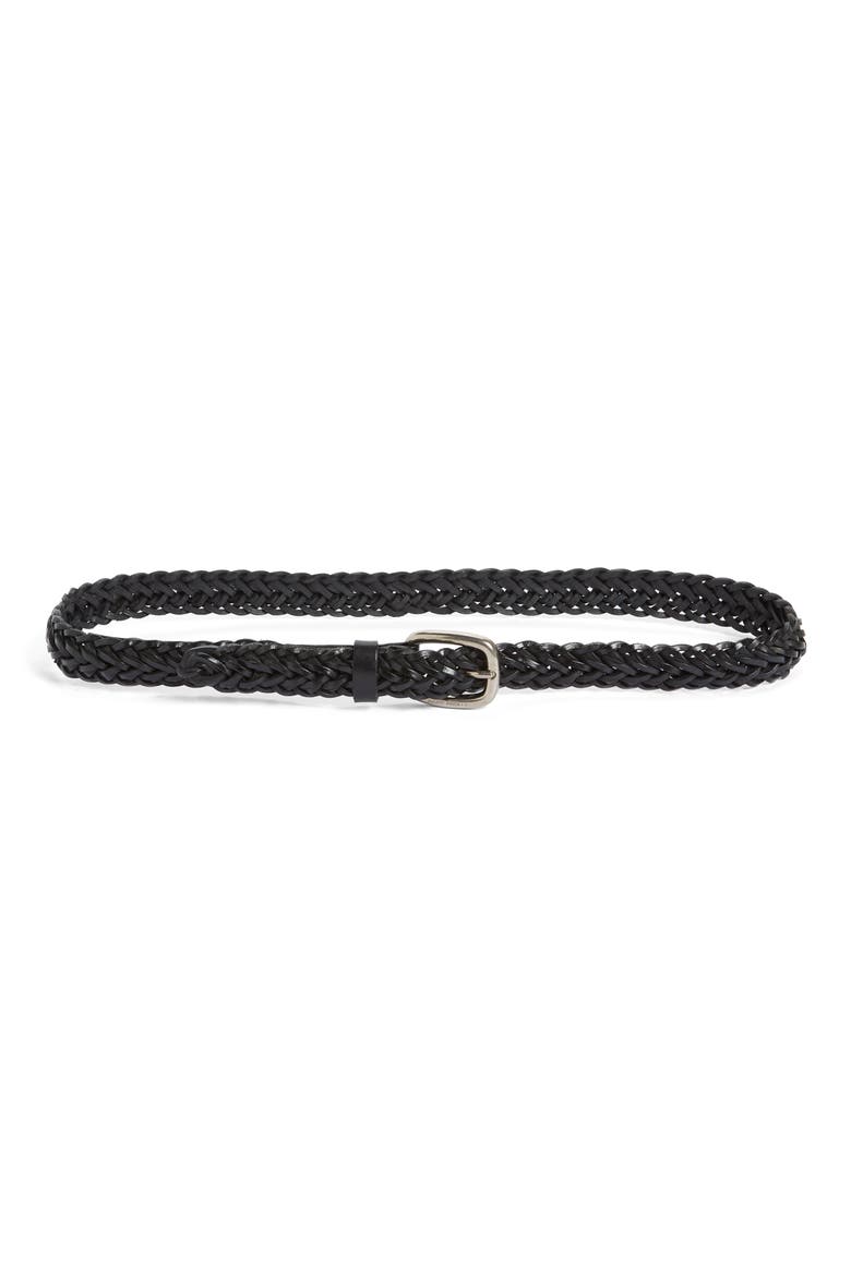 Houston Woven Leather Belt, Main, color, BLACK