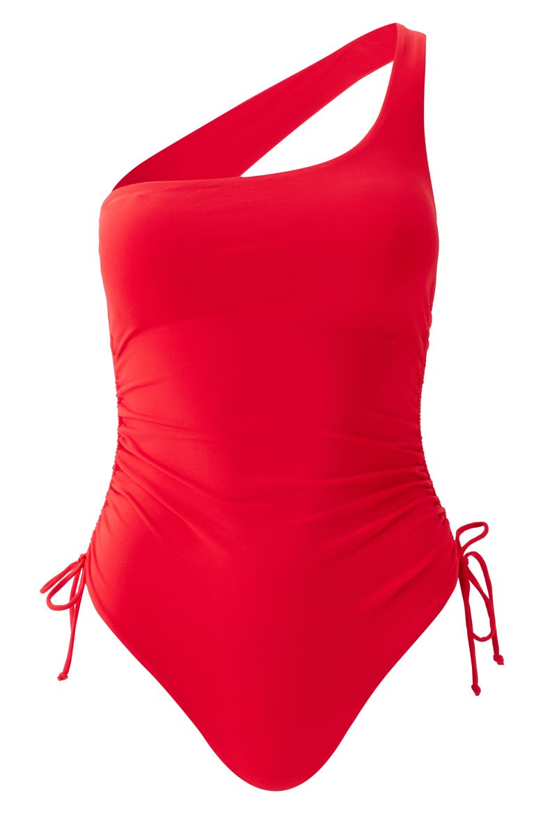 Polynesia One-Shoulder One-Piece Swimsuit, Alternate, color, RED