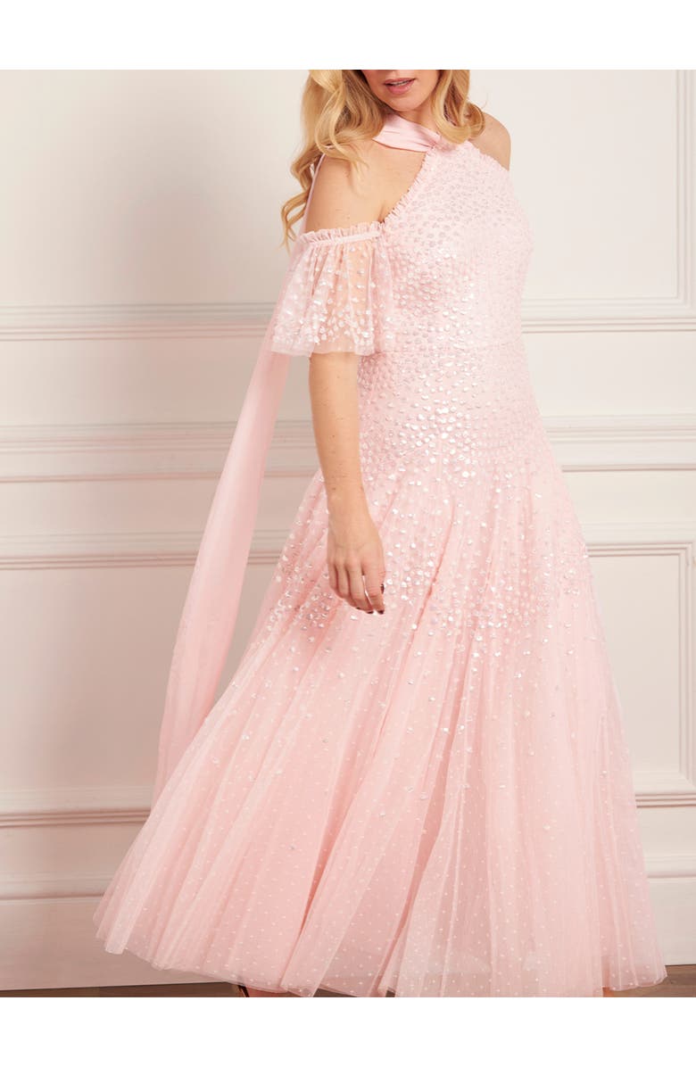 Needle & Thread Scallop Sequin Halter-Neck Ankle Gown, Alternate, color, Seashell