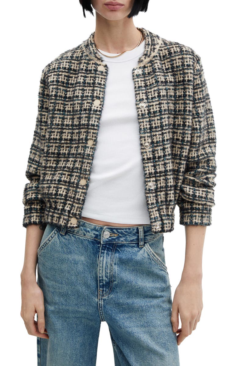 MANGO Dolors Tweed Bomber Jacket, Main, color, 