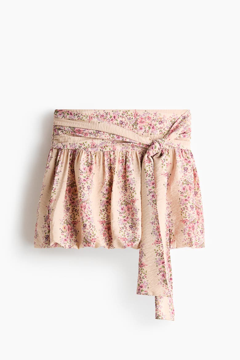 Tie-detail Bubble-hem Skirt, Alternate, color, Light dusty pink/floral