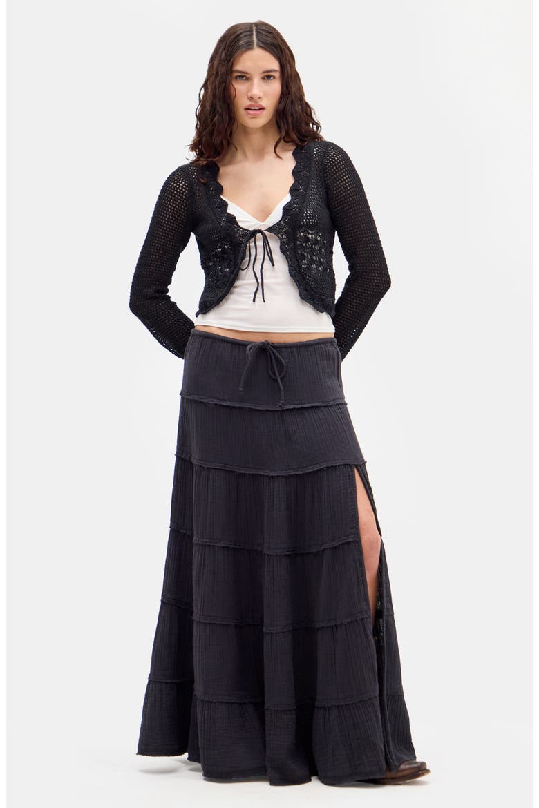 Open Stitch Tie Front Cardigan, Alternate, color, BLACK