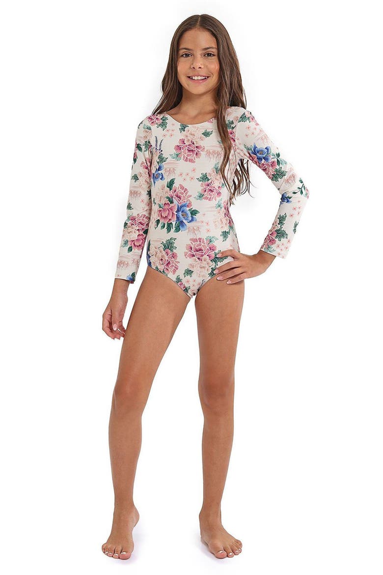 Kids' Honey Ivy Long Sleeve One-Piece Rashguard Swimsuit, Alternate, color, MULTICOLOR