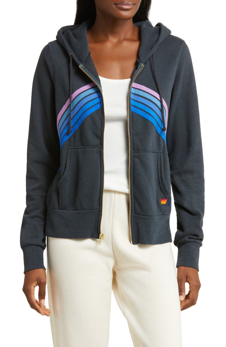 Aviator Nation Mountain Stitch Chevron Stripe Zip-Up Graphic Hoodie, Main, color, 