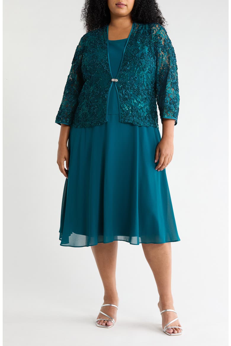 Sequin Lace Jacket & Sleeveless Dress Set, Alternate, color, PEACOCK