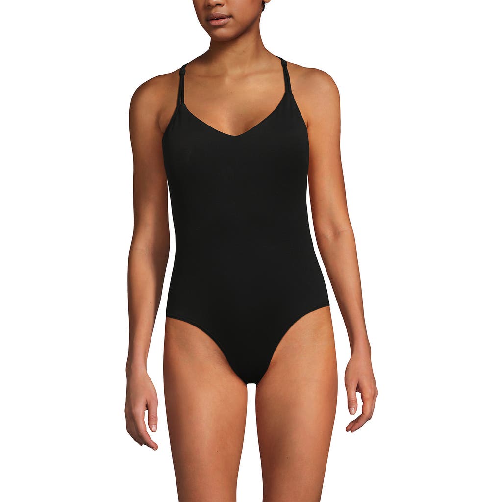 Lands' End Tugless Quickdry V-neck Multi-way High Leg One Piece Swimsuit