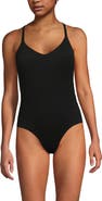 Lands' End Tugless QuickDry V-Neck Multi-Way High Leg One Piece Swimsuit