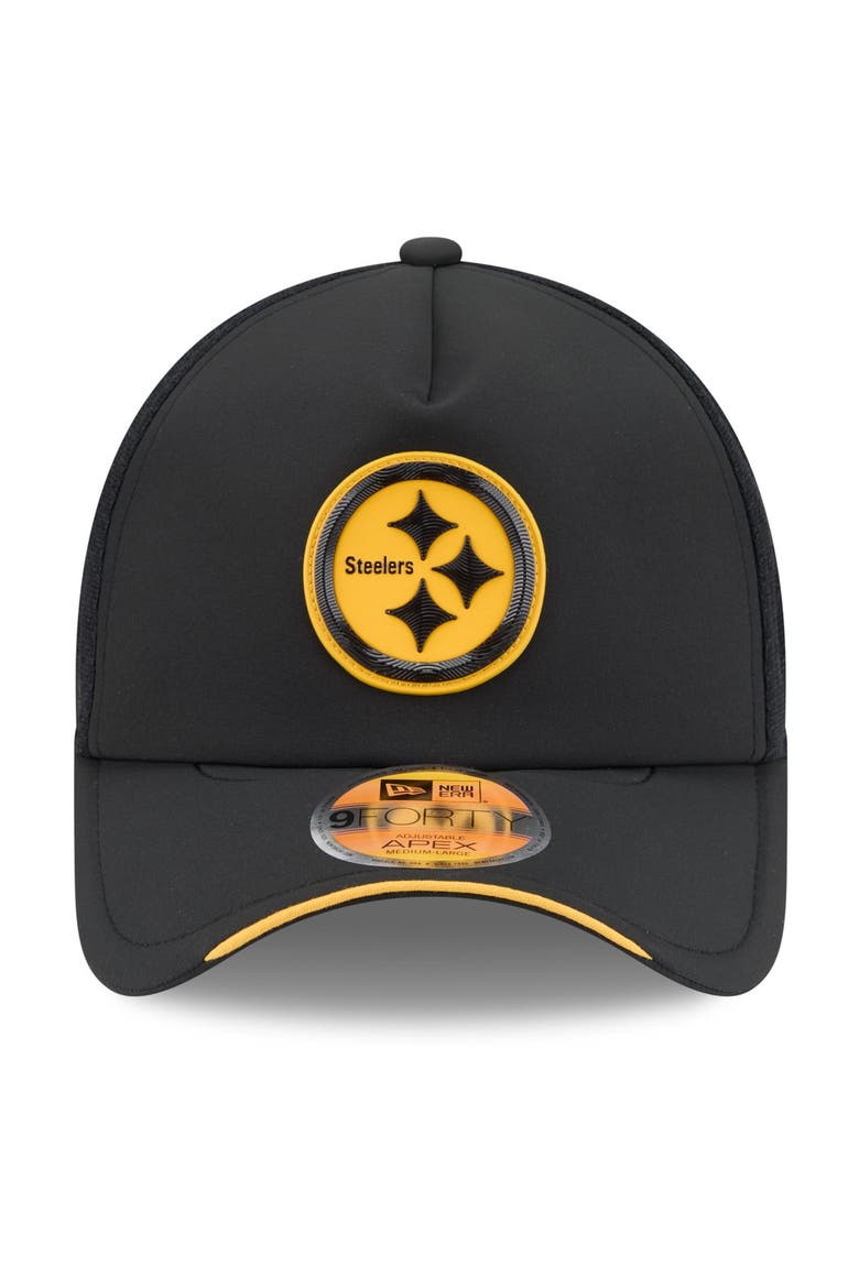 Men's New Era Black Pittsburgh Steelers 2026 Sideline Apex 9FORTY Adjustable Trucker Hat, Alternate, color, Black