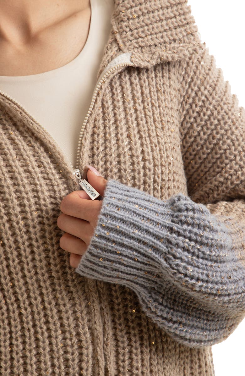 SAACHI Sequin Crocheted Zip-Up Cardigan, Alternate, color, Brown