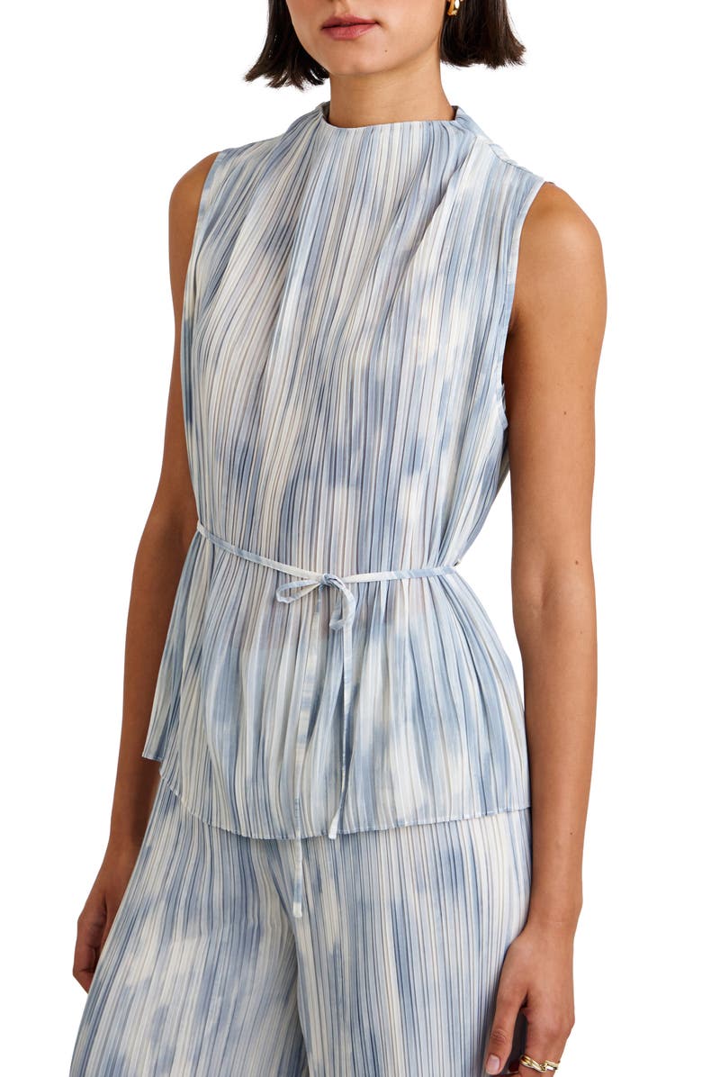 Bella Dahl Plissé Sleeveless Belted Funnel Neck Top, Alternate, color, Painted Snowfall
