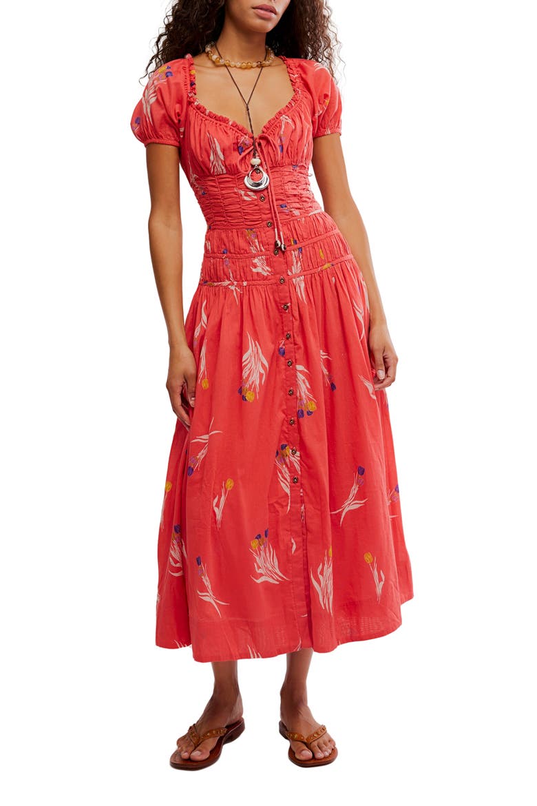 Complete Me Cotton Midi Dress, Main, color, CORAL COMBO
