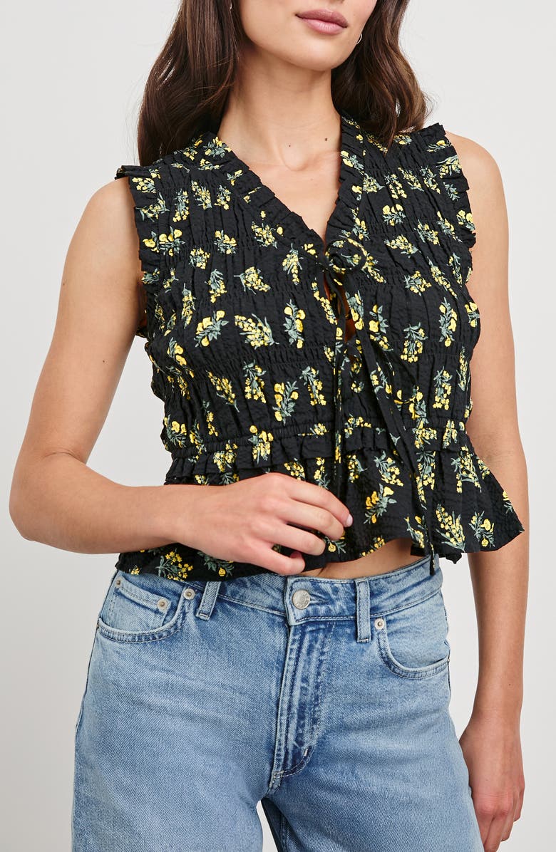 Rails Martine Floral Smocked Ruffle Crop Top, Alternate, color, Dark Amaryllis