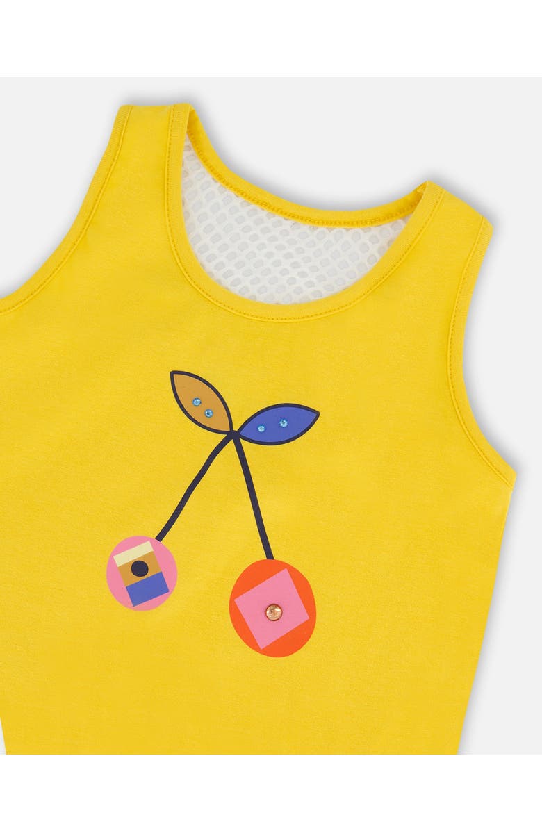 Deux par Deux Little Girl's Organic Cotton Tank Top Yellow And Cherries, Alternate, color,