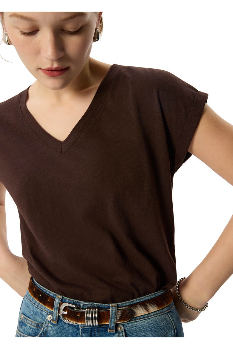 Willa V-neck Cap Sleeve Top, Alternate, color, Chocolate