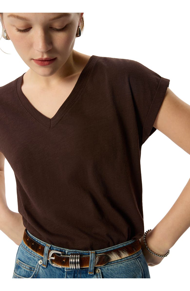 Whistles Willa V-neck Cap Sleeve Top, Alternate, color, Chocolate