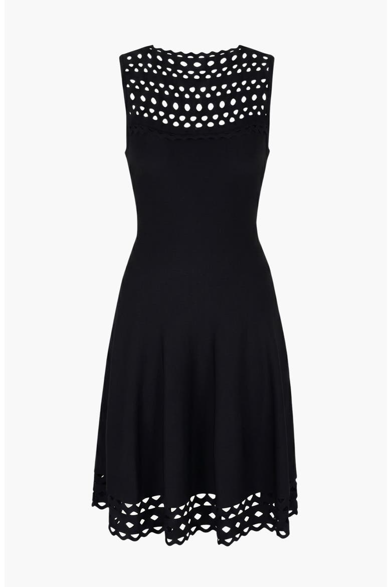 Sleeveless High Neck Eyelet Midi Dress, Alternate, color, Black