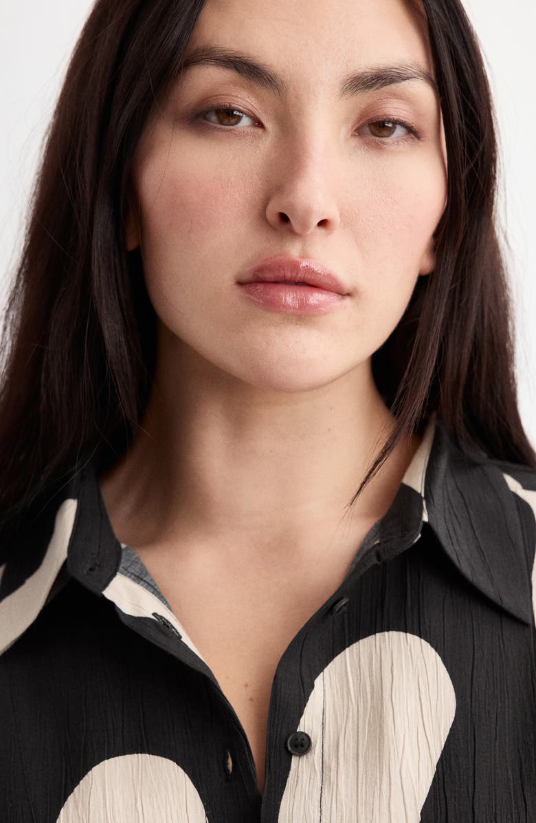 MANGO Abstract Print Belted Shirtdress, Alternate, color, Black