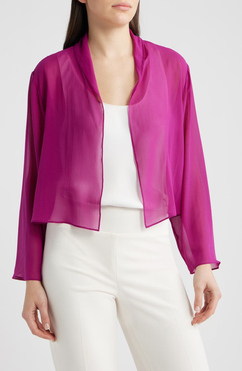 Eileen Fisher Open Front Silk Jacket, Main, color, Berry Bloom