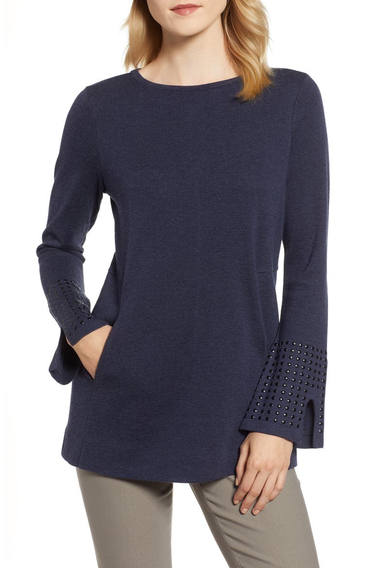 Studded Cuff Top, Main, color, DARK INDIGO