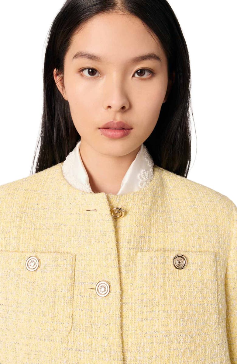 maje Short tweed and lurex jacket, Alternate, color, Yellow