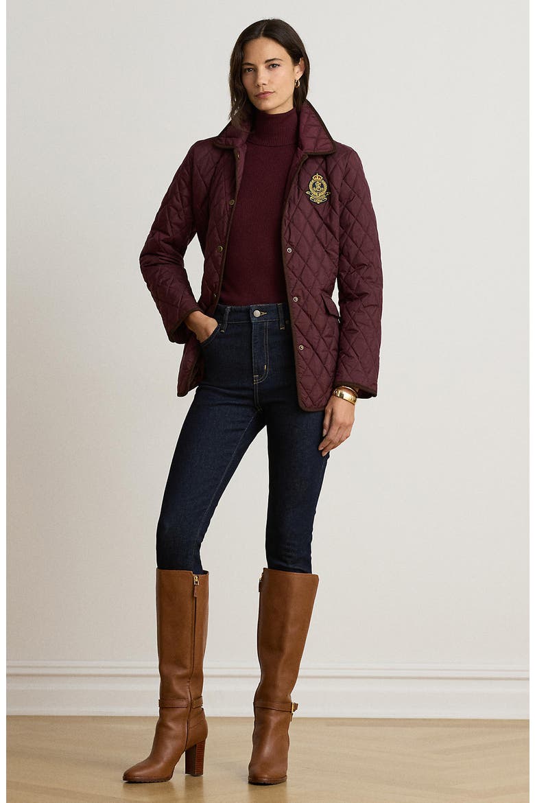 Butterpile Crest Quilted Jacket, Alternate, color, DARK GARNET