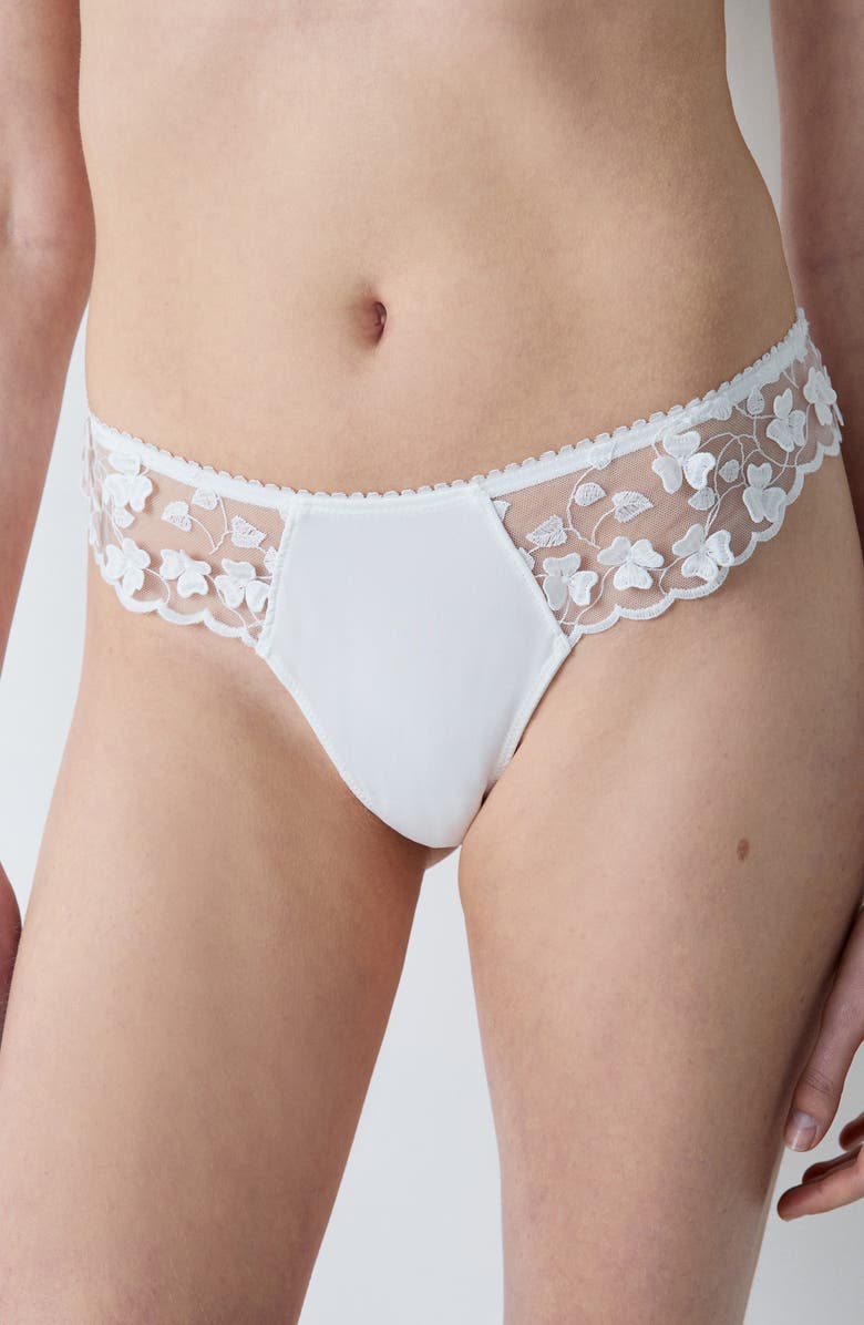 Etam Amour Embroidered Tanga Thong, Main, color, Ecru