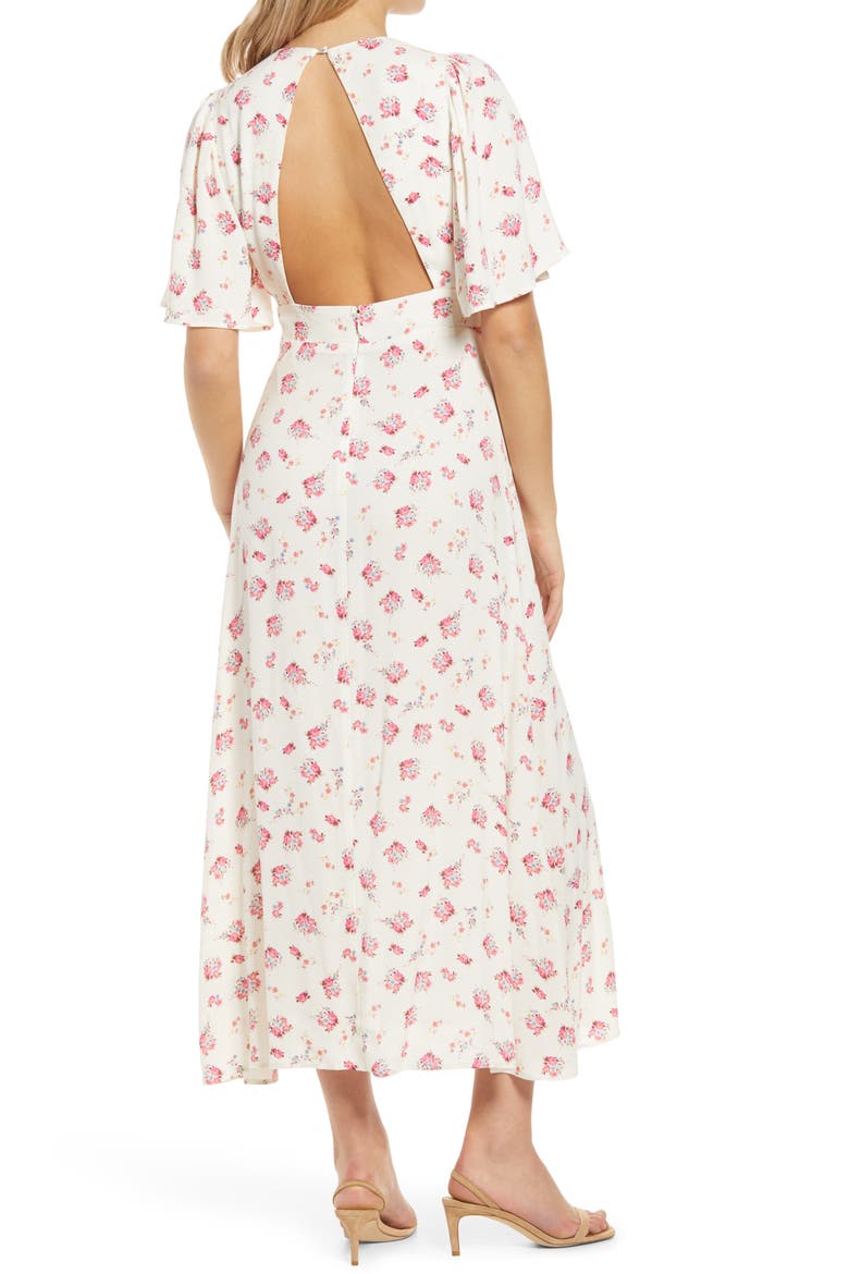 Zelda Open Back Midi Dress, Alternate, color, BLANC BLUSH FLORAL