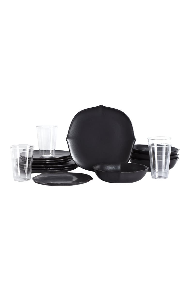 Stone Lain Baskerville Stoneware 16-Piece Dinnerware Set, Includes Glassware, Main, color, Black