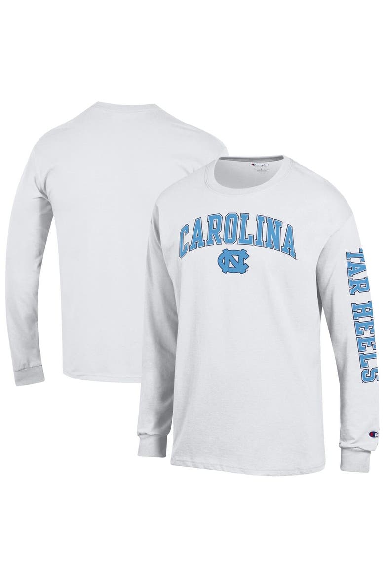 Men's Champion  White North Carolina Tar Heels Arch Over Logo 2-Hit Long Sleeve T-Shirt, Main, color, White
