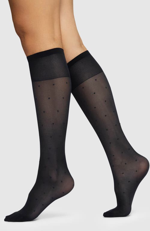 Swedish Stockings Doris Polka Dot Mesh Knee Socks In Black