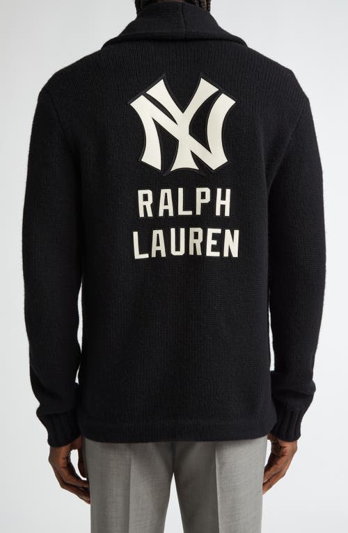 Ralph Lauren X Yankees Cashmere Cardigan In Classic Black W/cream