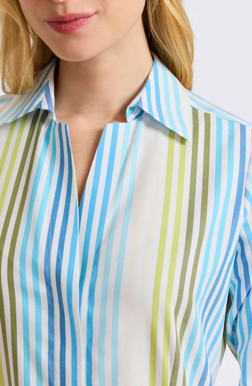 Foxcroft Taylor Stripe Cotton Button-up Shirt In Blue Multi