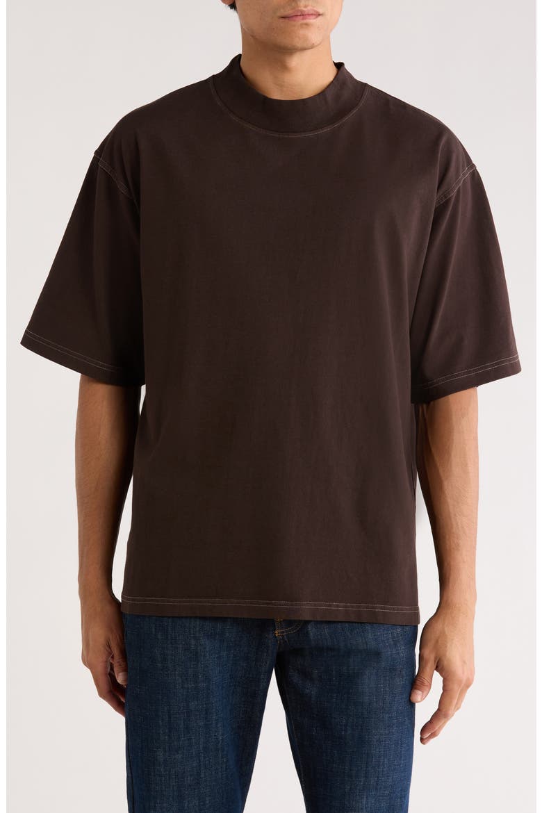 Mock Neck Oversized T-Shirt, Main, color, DARK EARTH