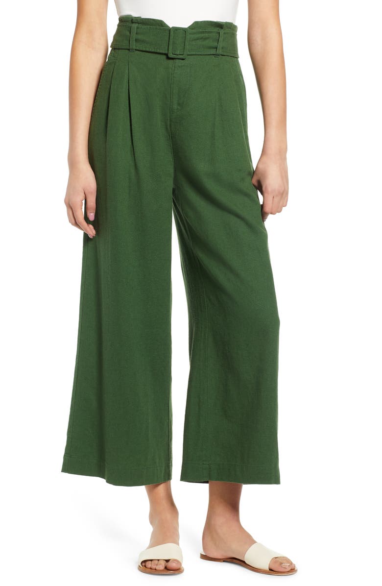 BP. Belted Wide Leg Linen Blend Pants, Main, color, 