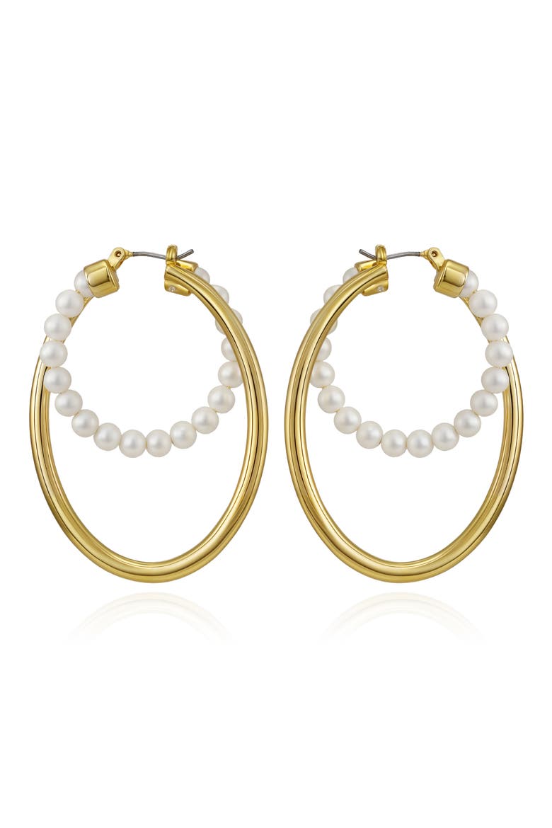 50mm Imitation Pearl Hoop Earrings, Main, color, GOLD TONE