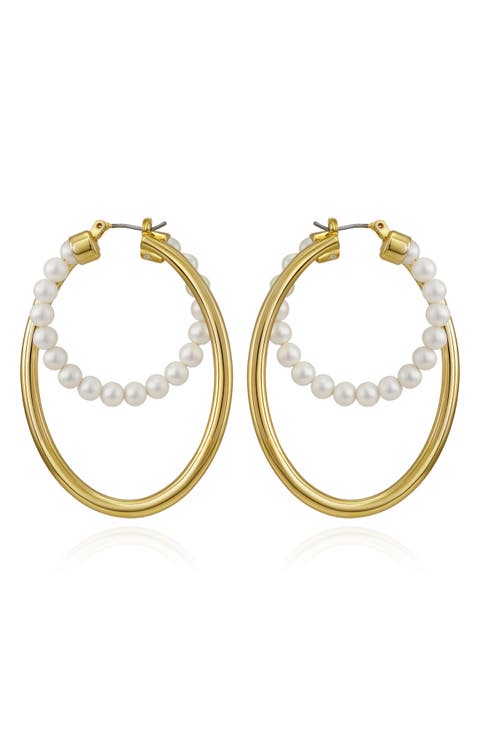 50mm Imitation Pearl Hoop Earrings