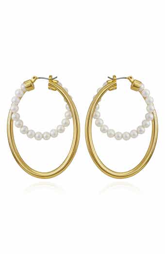 50mm Imitation Pearl Hoop Earrings