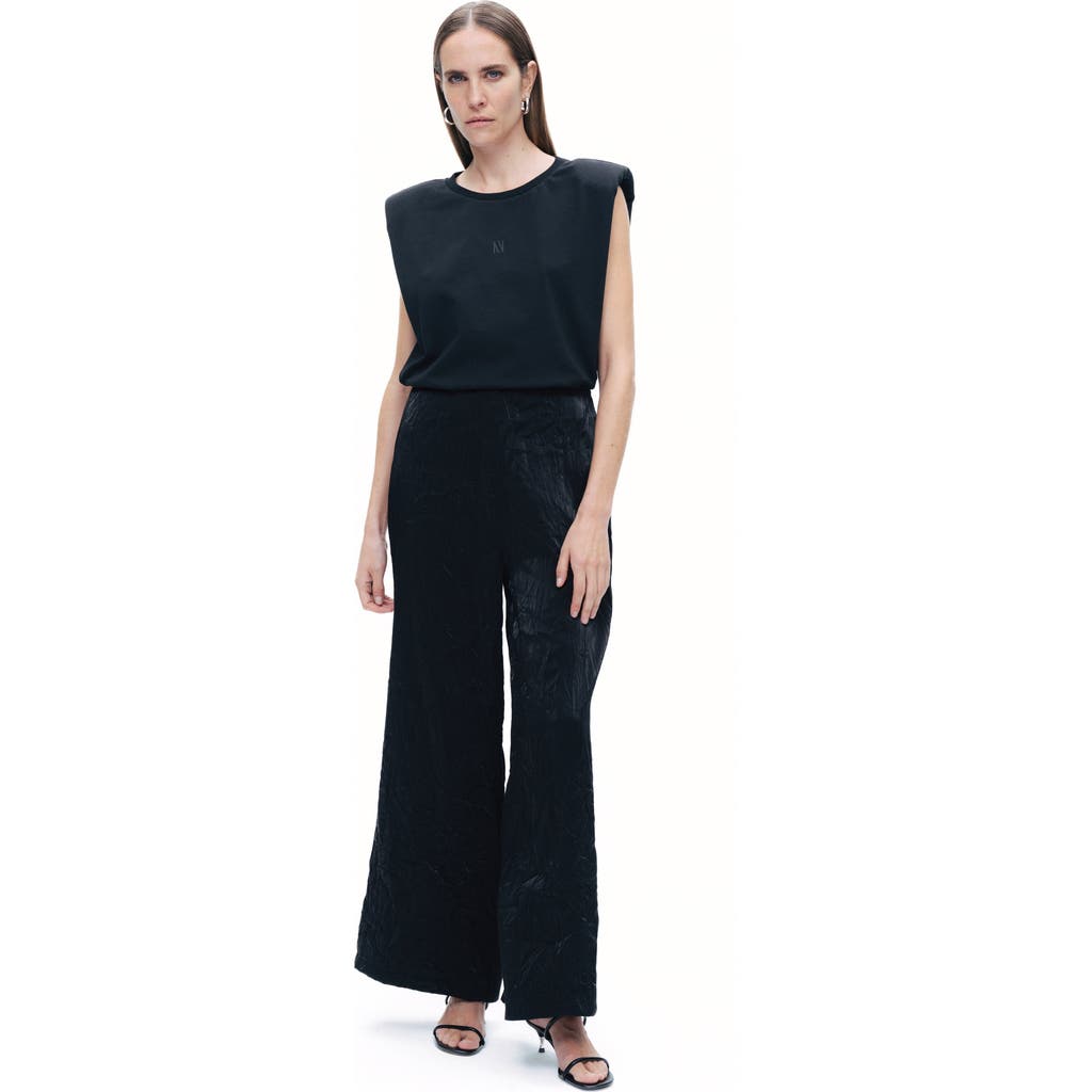 Shop Nocturne Wrinkled Wide-leg Pants In Black