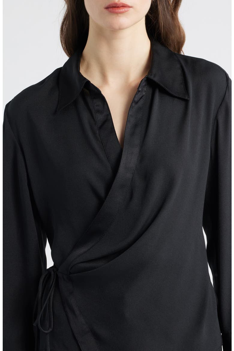 Rider Wrap Satin Shirt, Alternate, color, BLACK