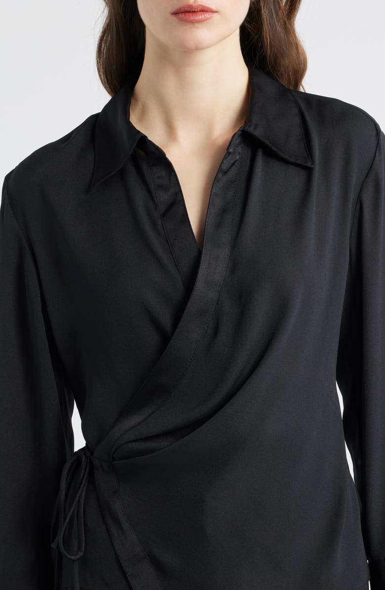 MANGO Rider Wrap Satin Shirt, Alternate, color, Black