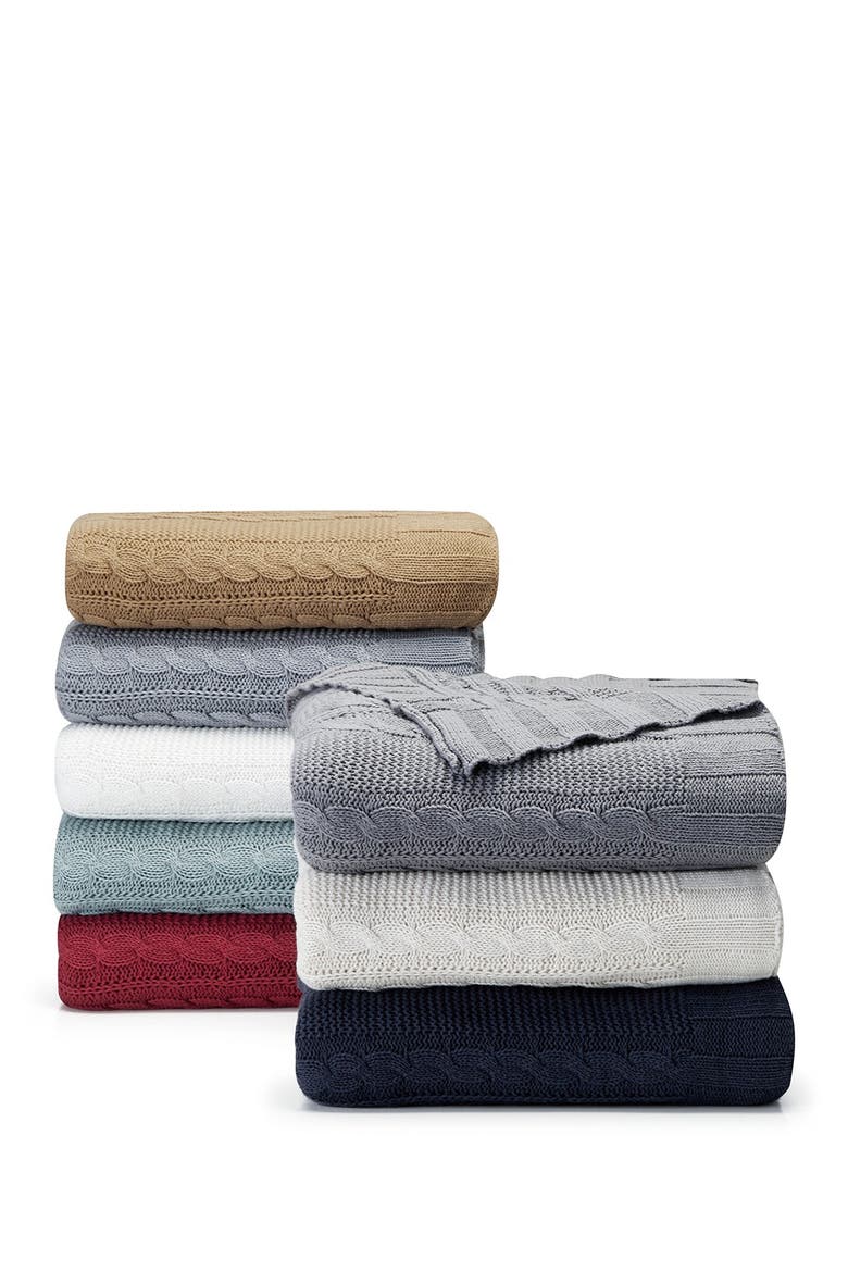 Dublin Cable Knit Throw Blanket, Alternate, color, GREY