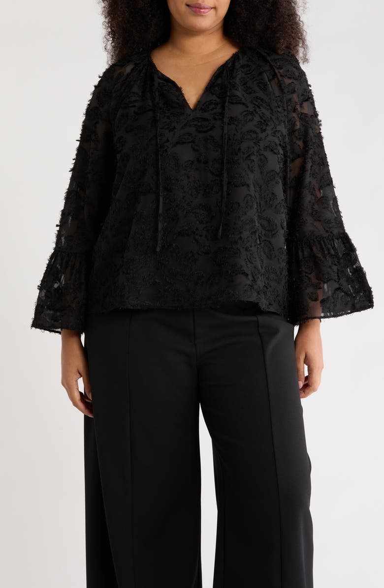 NORDSTROM RACK Tie Neck Long Sleeve Top, Main, color, Black