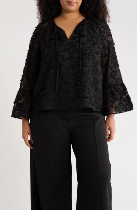 Tie Neck Long Sleeve Top (Plus)