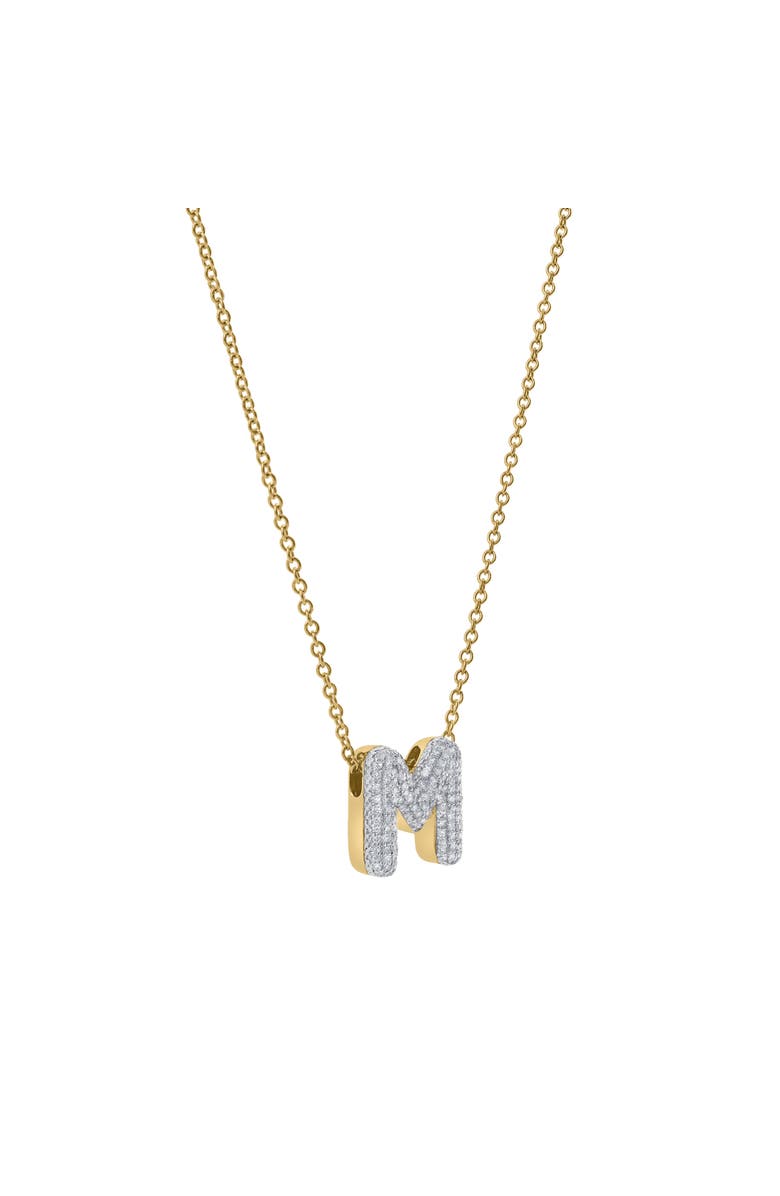 LuvMyJewelry Small Bubble Initial Letter 14K Yellow Gold Diamond Pendant Necklace, Alternate, color, Gold M