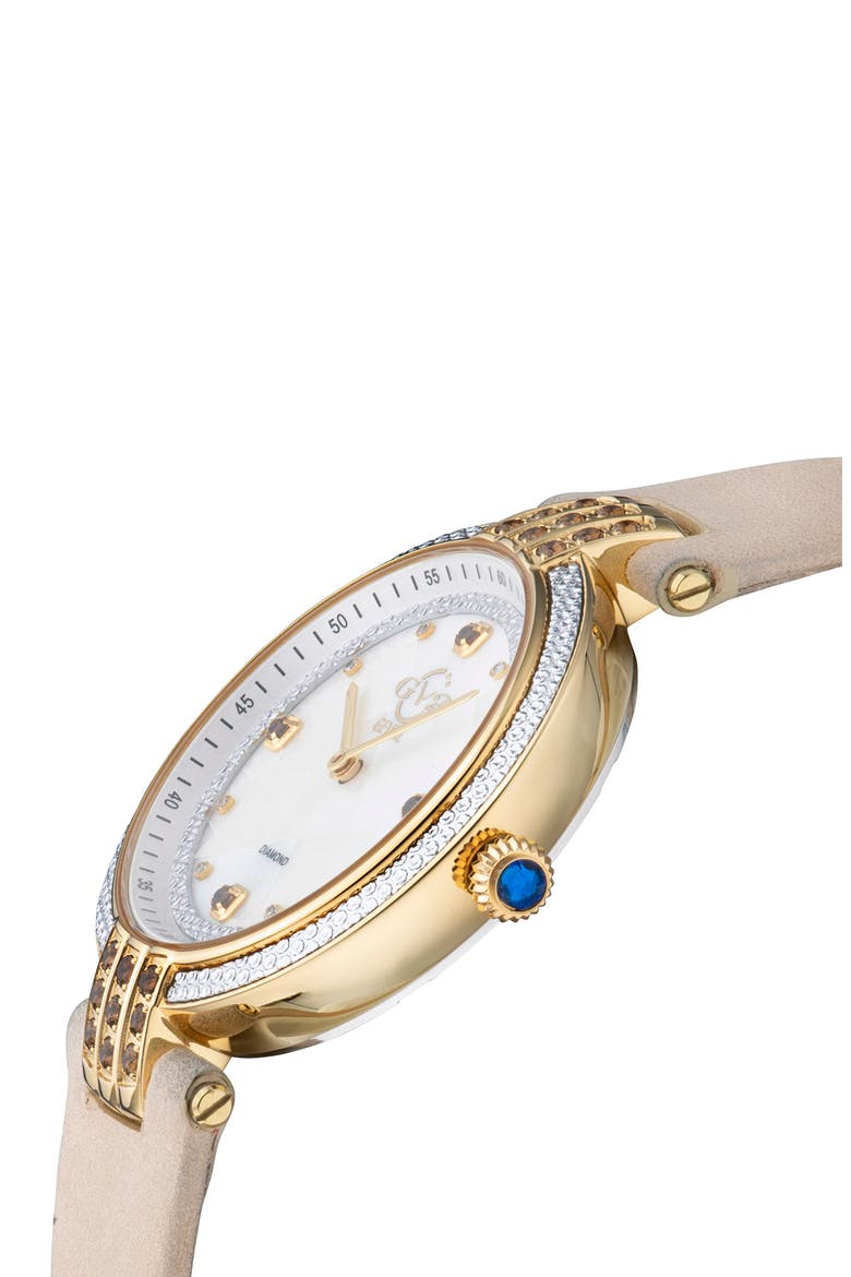 Matera Gemstone Diamond Suede Strap Watch, 35 mm - 0.038ct., Alternate, color, BEIGE