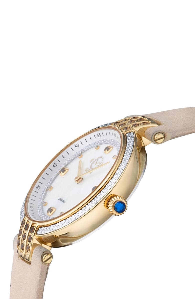 GV2 Matera Gemstone Diamond Suede Strap Watch, 35 mm - 0.038ct., Alternate, color, Beige