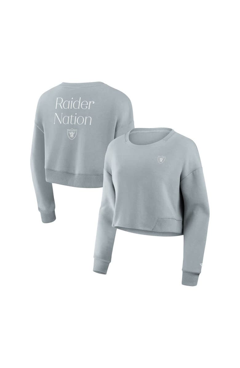 FANATICS Women's Fanatics Gray Las Vegas Raiders Studio Tri-Blend Cropped Pullover Sweatshirt, Main, color, Gray