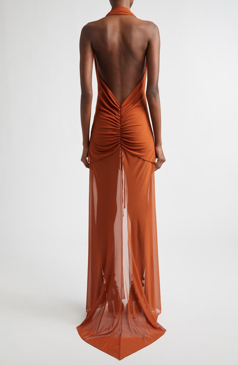 KIM SHUI Rust Mesh Halter Dress, Alternate, color, Rust