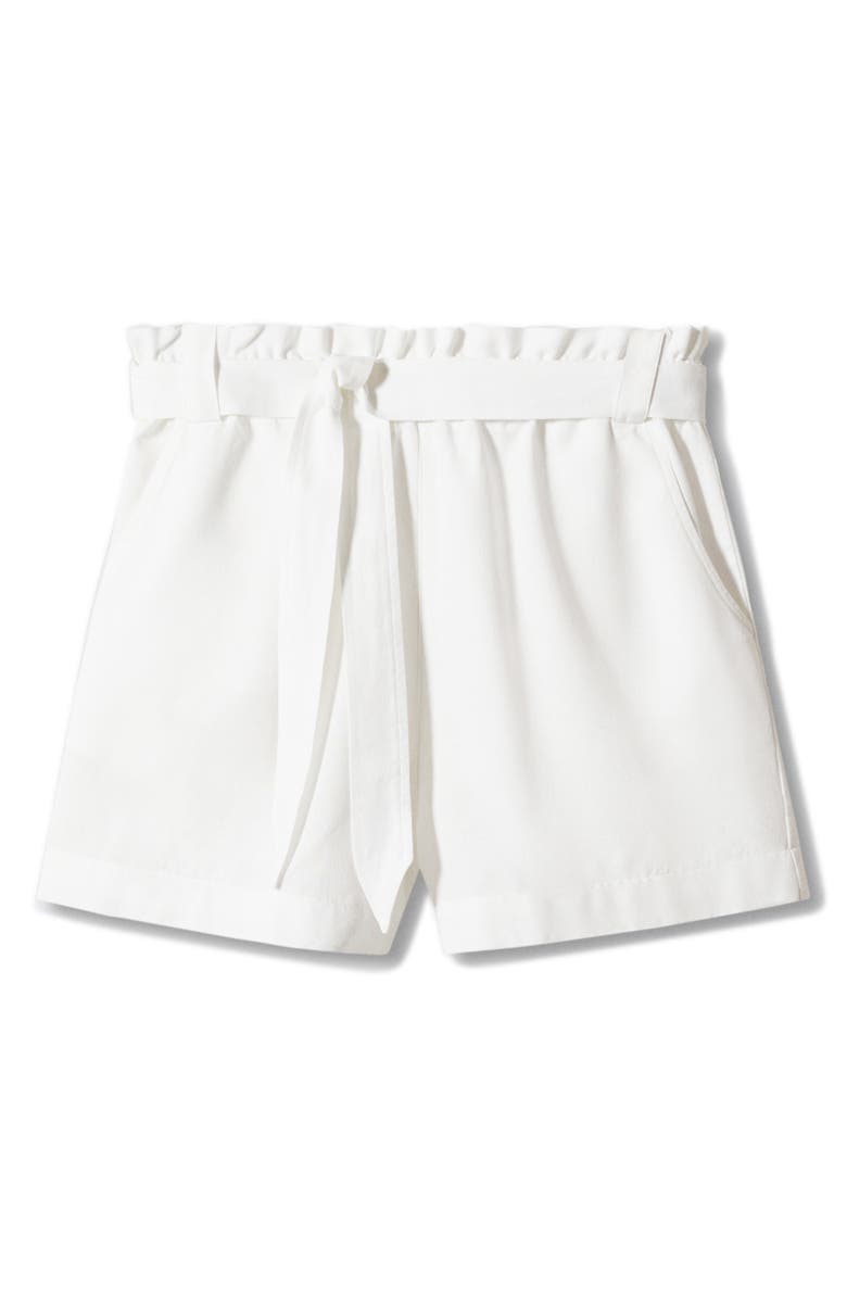 MANGO Cotton & Linen Paperbag Shorts, Alternate, color, White