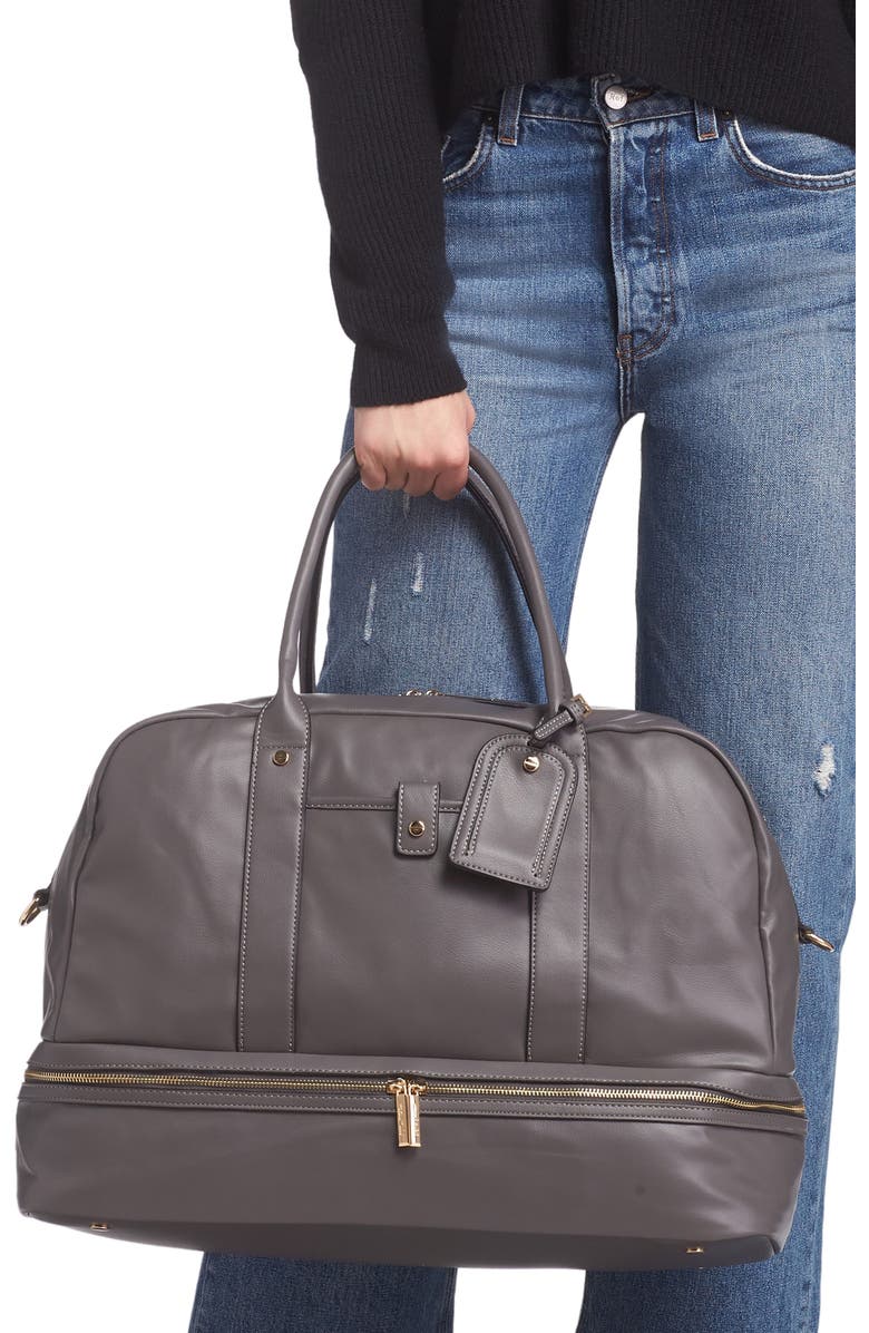 Mali + Lili Riley Vegan Leather Weekend Travel Bag, Alternate, color, Charcoal